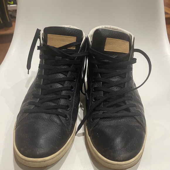 LOUIS VUITTON NAVY LEATHER TATTOO LOGO HIGH TOPS - Picture 7 of 13